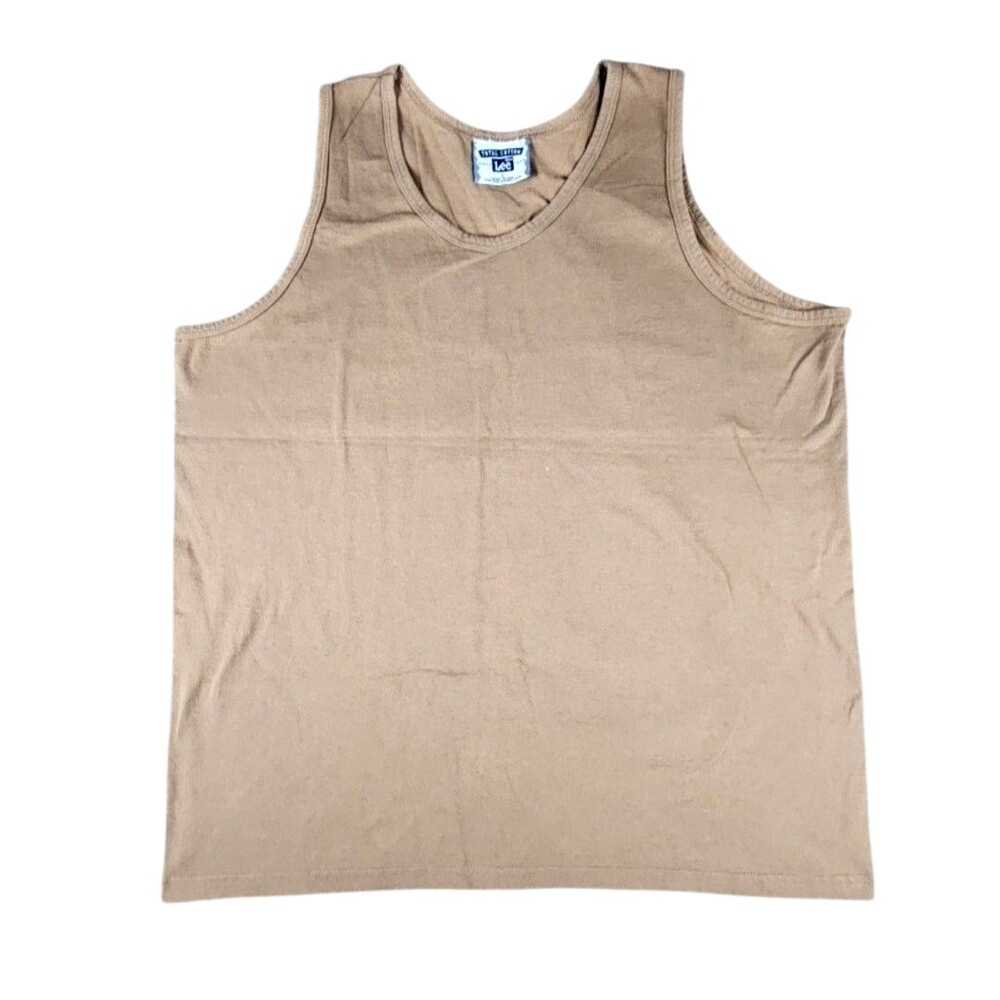 Lee Total Cotton T-Shirt Tank Top Mens Large Beige Sleeveless Made USA